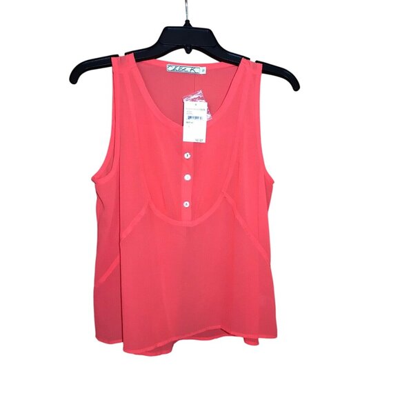 Chloe K Women's Size Small Blouse Sleeveless Sheer Button Front Coral New - Picture 1 of 12